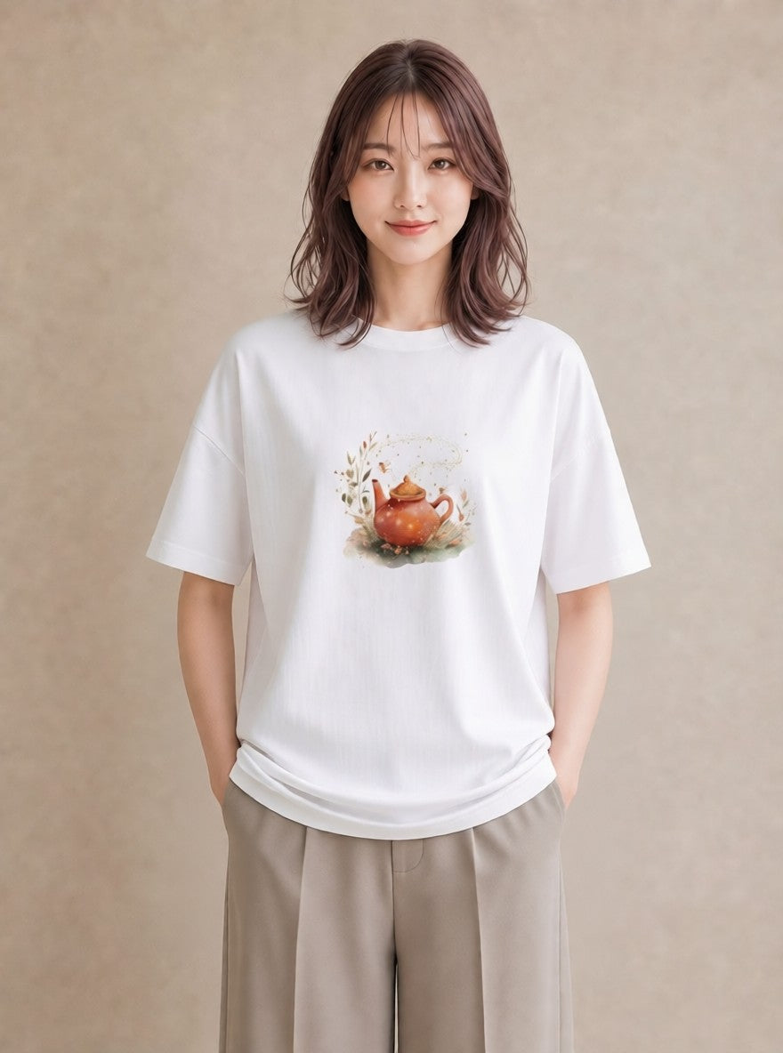 デザインTシャツ レディース 紅茶 食べ物 フード イラスト ラフ ルームウェア ギフト 白T YMAZO