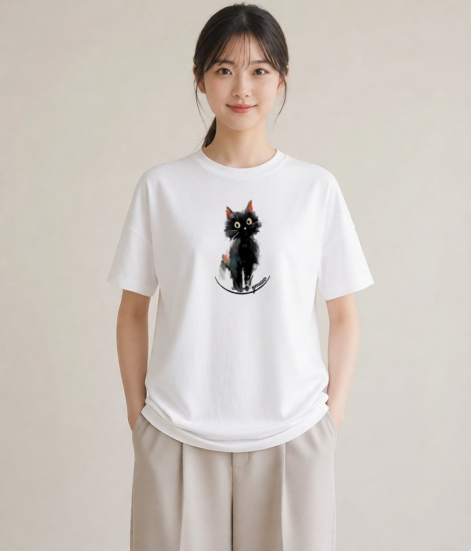 半袖Tシャツ レディース メインクーン 猫 ねこ イラスト 北欧風 休日 ペアコーデ 白T YMAZO