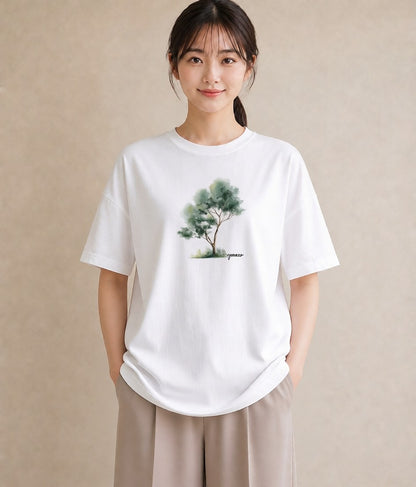 半袖Tシャツ レディース 苔 植物 ボタニカル イラスト 個性的 お出かけ 普段着 白T YMAZO