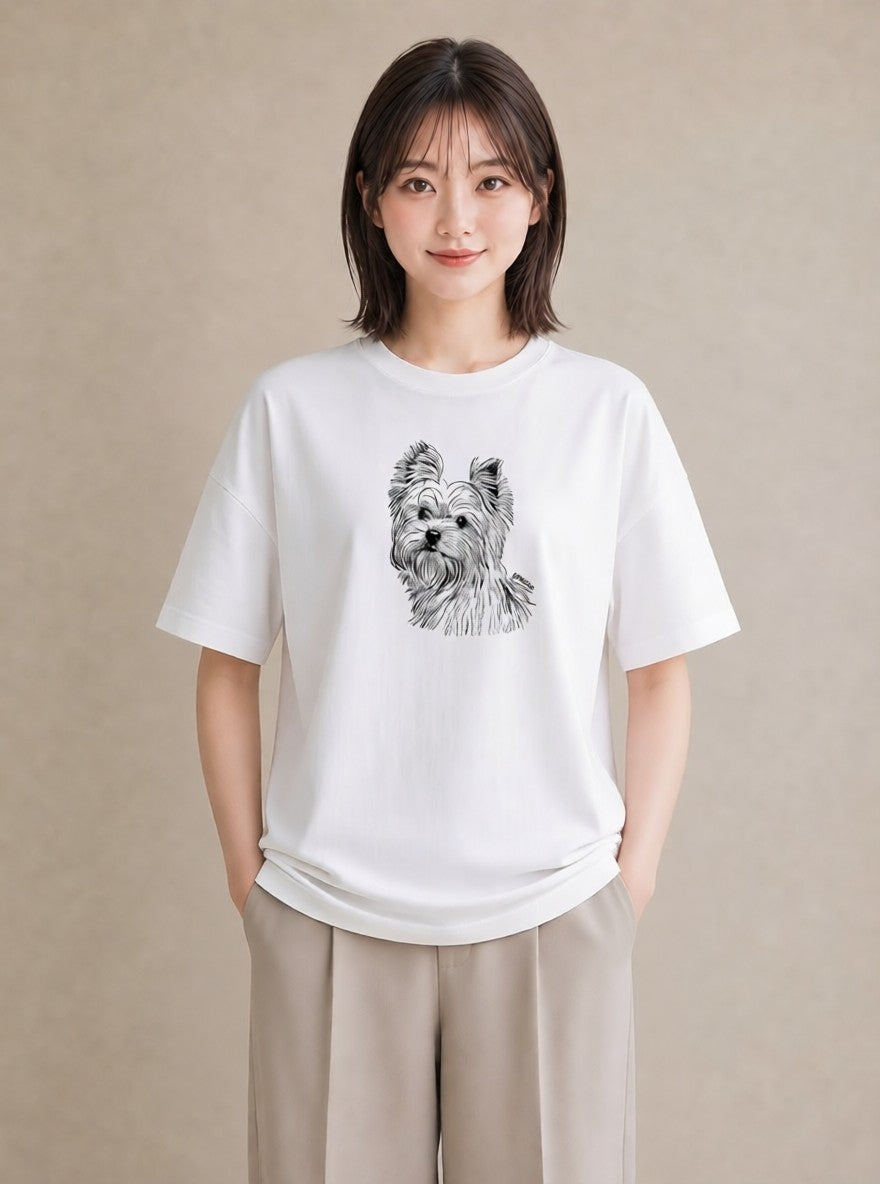 半袖Tシャツ レディース ヨークシャーテリア 犬 いぬ イラスト 旅行コーデ 女性 旅行用 白T YMAZO