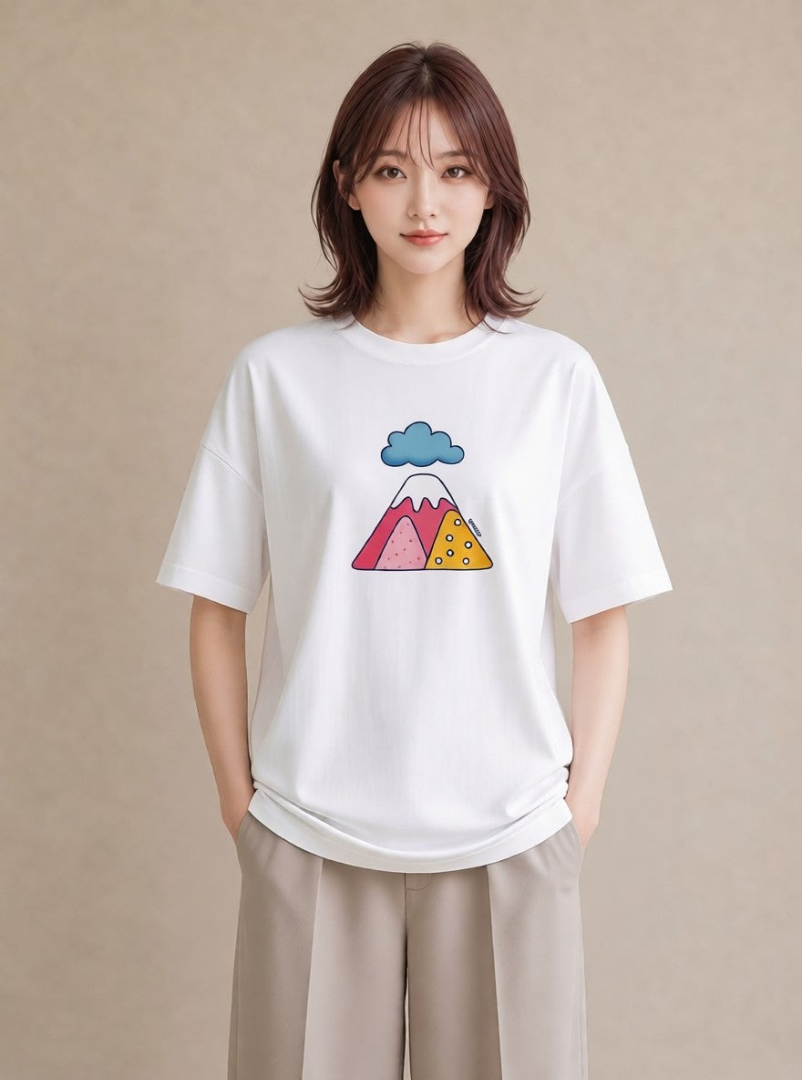 プリントTシャツ レディース 山 星空 宇宙 イラスト ゆるかわ お出かけ 普段着 白T YMAZO