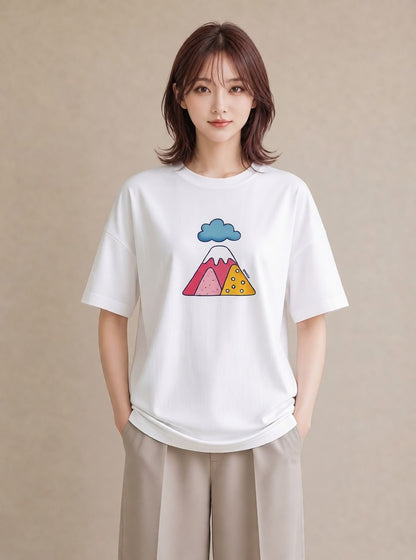 プリントTシャツ レディース 山 星空 宇宙 イラスト ゆるかわ お出かけ 普段着 白T YMAZO