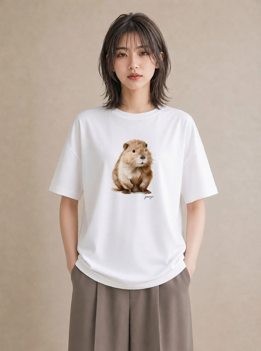 Tシャツ レディース フェレット ペット 動物 イラスト ゆるかわ ルームウェア ギフト 白T YMAZO