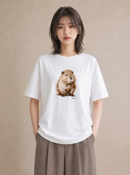 Tシャツ レディース フェレット ペット 動物 イラスト ゆるかわ ルームウェア ギフト 白T YMAZO
