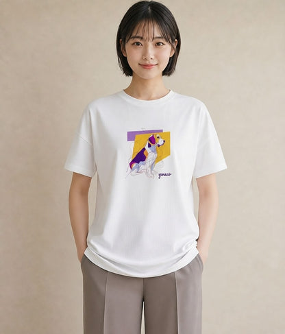 Tシャツ レディース ビーグル 犬 いぬ イラスト ガーリー お出かけ 普段着 白T YMAZO