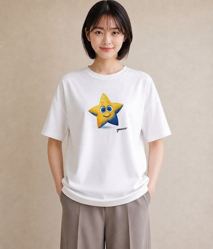 グラフィックTシャツ レディース 星 星空 宇宙 イラスト ナチュラル デート 帰省 白T YMAZO