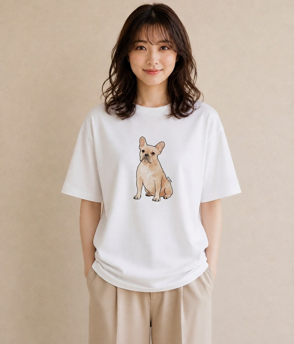 グラフィックTシャツ レディース フレンチブルドッグ フレブル 犬 いぬ イラスト 抜け感 ホワイトデー 春服 白T YMAZO