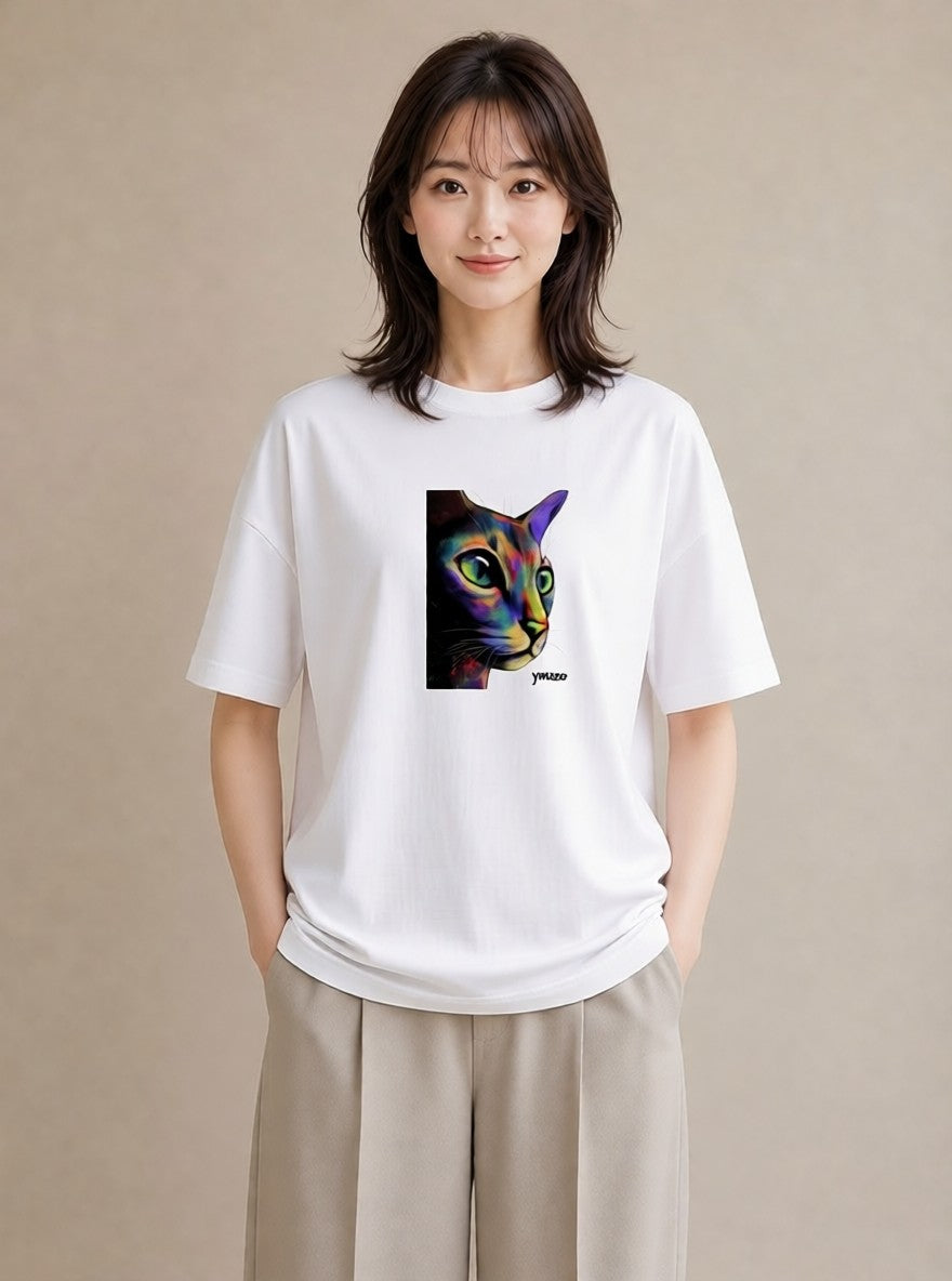 デザインTシャツ レディース スフィンクス 猫 ねこ イラスト ラフ 通勤 在宅 白T YMAZO