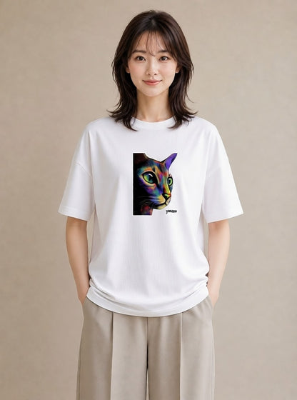 デザインTシャツ レディース スフィンクス 猫 ねこ イラスト ラフ 通勤 在宅 白T YMAZO