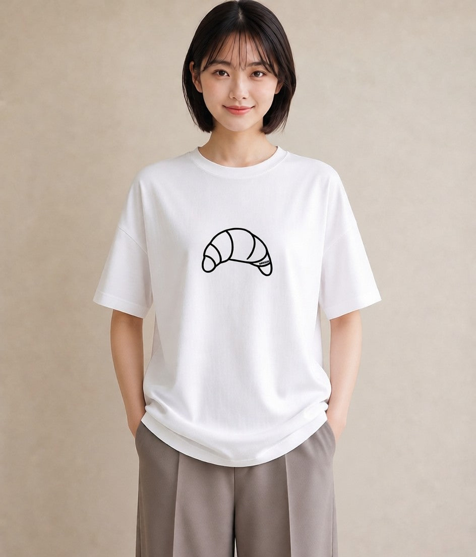 プリントTシャツ レディース クロワッサン 食べ物 フード イラスト 抜け感 女性 旅行用 白T YMAZO