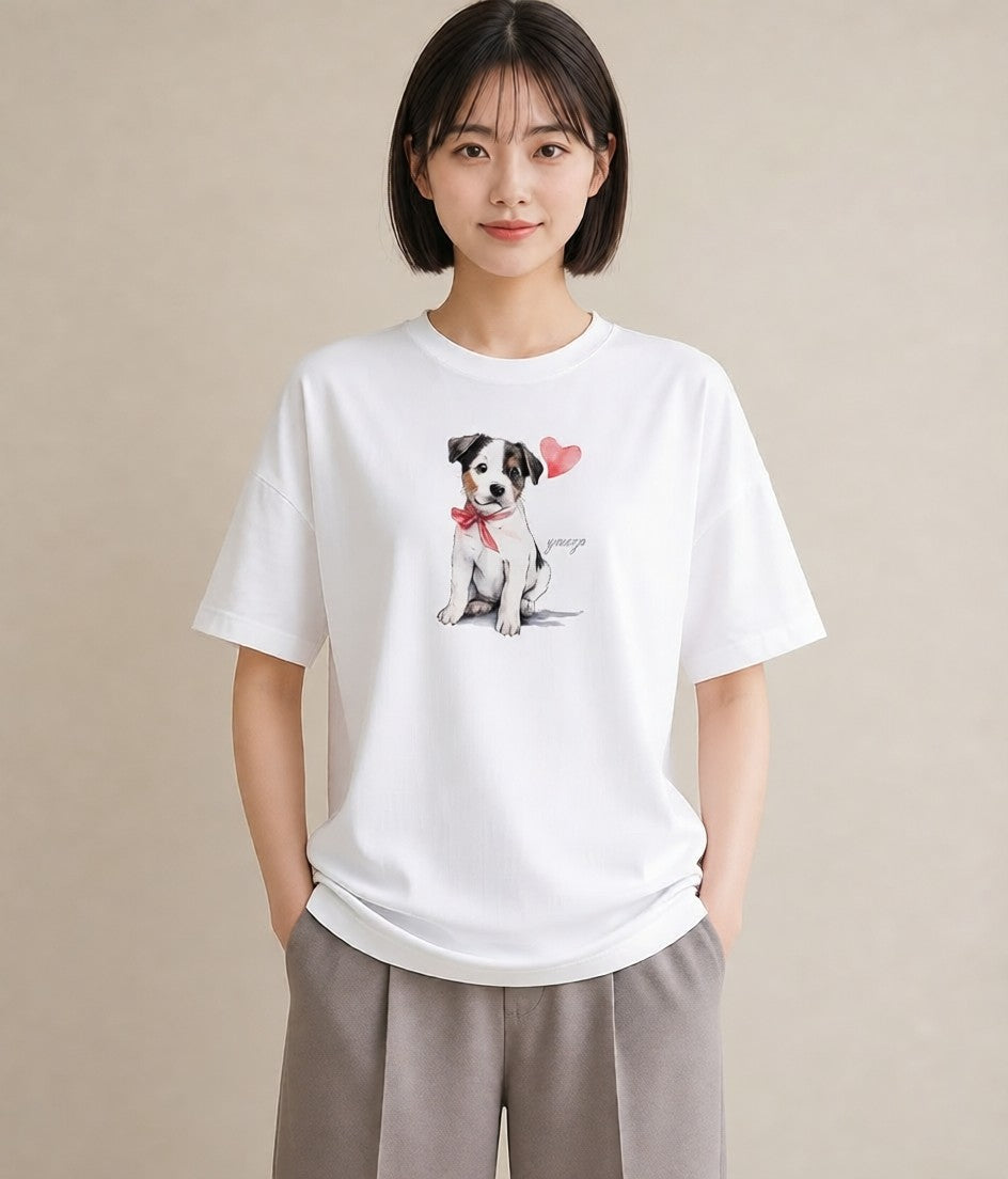 プリントTシャツ レディース 愛犬 犬 いぬ イラスト ゆるかわ 自分用 ルームウェア 白T YMAZO