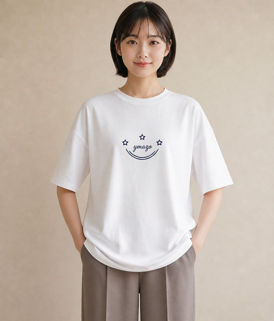 Tシャツ レディース 月と星 星空 ムーン イラスト ヴィンテージ風 通勤 在宅 白T YMAZO