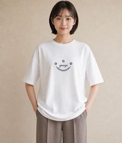 Tシャツ レディース 月と星 星空 ムーン イラスト ヴィンテージ風 通勤 在宅 白T YMAZO