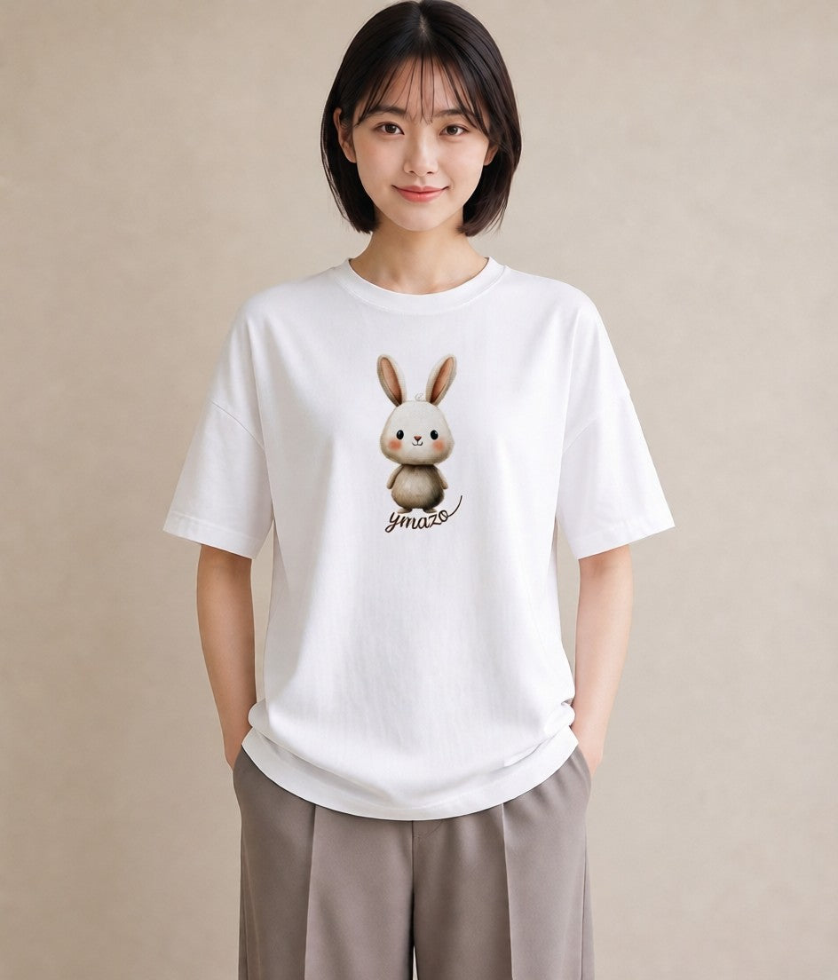 プリントTシャツ レディース ミニうさぎ ペット 動物 イラスト シンプル 誕生日プレゼント 綿100 白T YMAZO