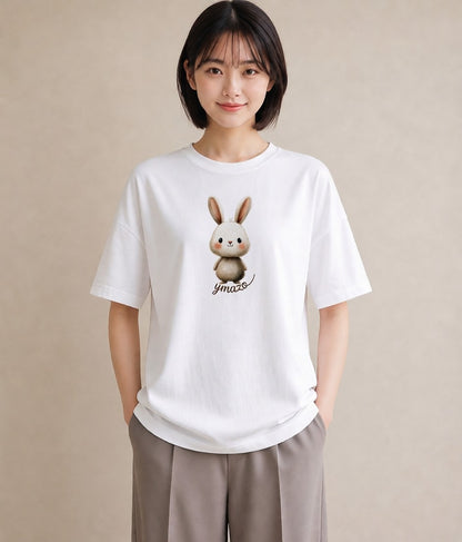 プリントTシャツ レディース ミニうさぎ ペット 動物 イラスト シンプル 誕生日プレゼント 綿100 白T YMAZO