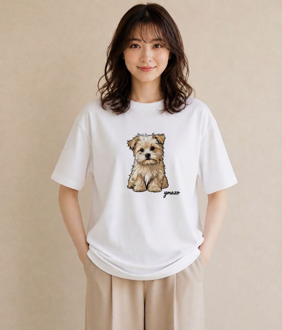 グラフィックTシャツ レディース 子犬 犬 いぬ イラスト シンプル 女性向けギフト 散歩 白T YMAZO