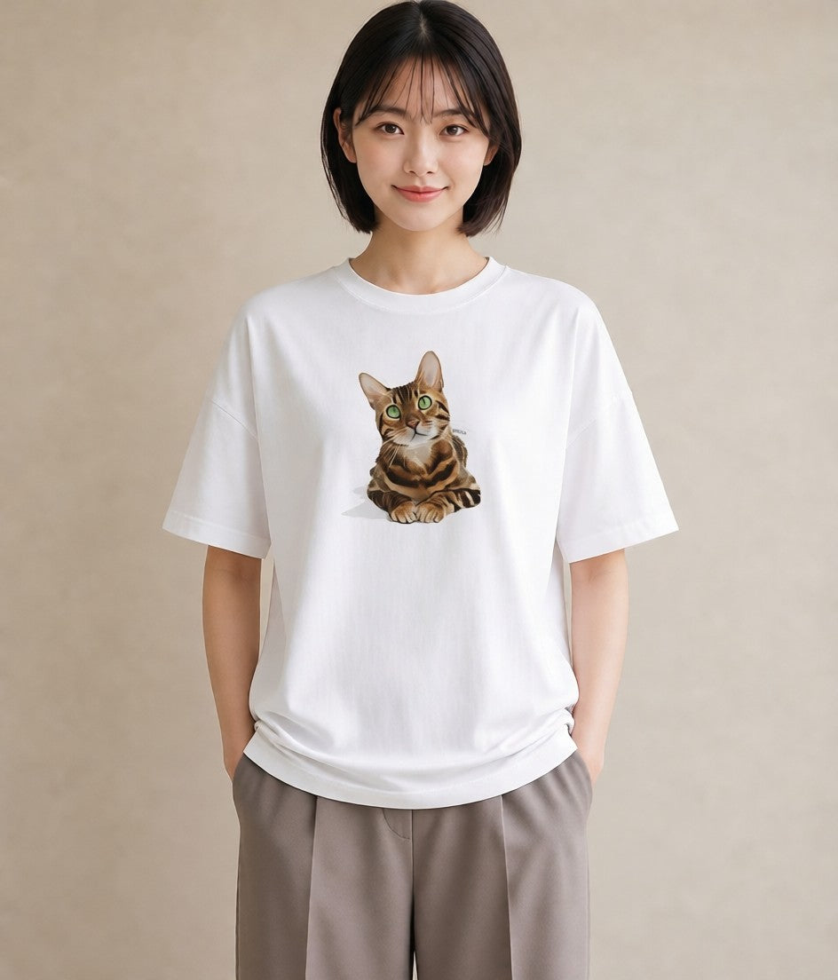 グラフィックTシャツ レディース 茶トラ 茶猫 猫 ねこ イラスト 普段使い 買い物 夏コーデ 白T YMAZO