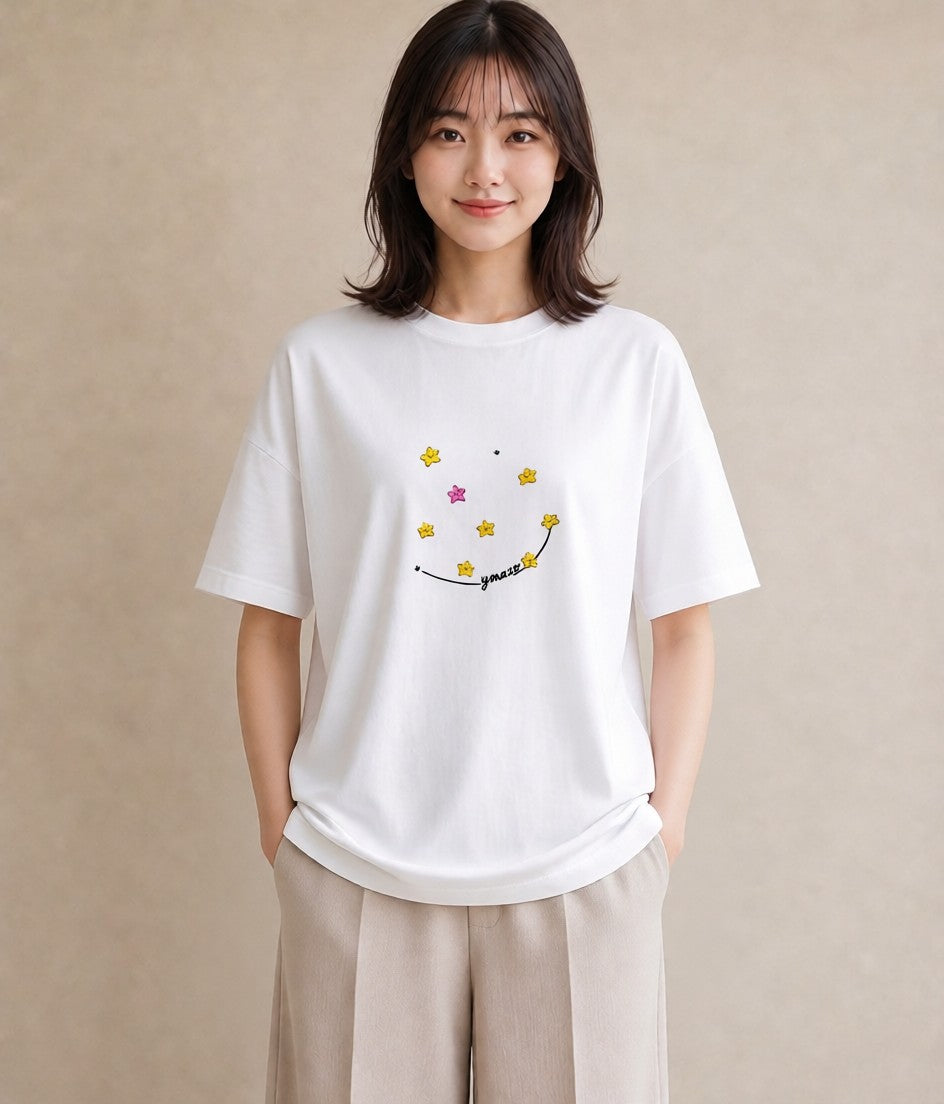 Tシャツ レディース 星 星空 宇宙 イラスト ボタニカル 女性向けギフト 散歩 白T YMAZO