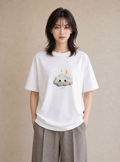 グラフィックTシャツ レディース 雲 星空 宇宙 イラスト ゆるコーデ 女性 旅行用 白T YMAZO