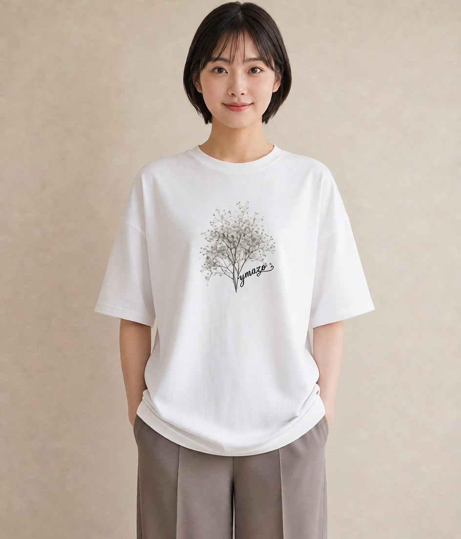 半袖Tシャツ レディース カスミソウ かすみ草 花 花柄 イラスト ニュアンス 旅行用 海 白T YMAZO