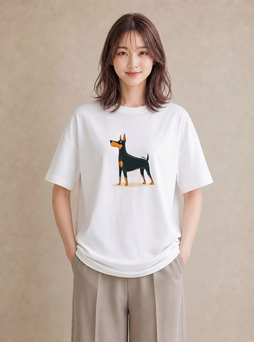 グラフィックTシャツ レディース ロングコートチワワ 犬 いぬ イラスト こなれ感 在宅 公園 白T YMAZO