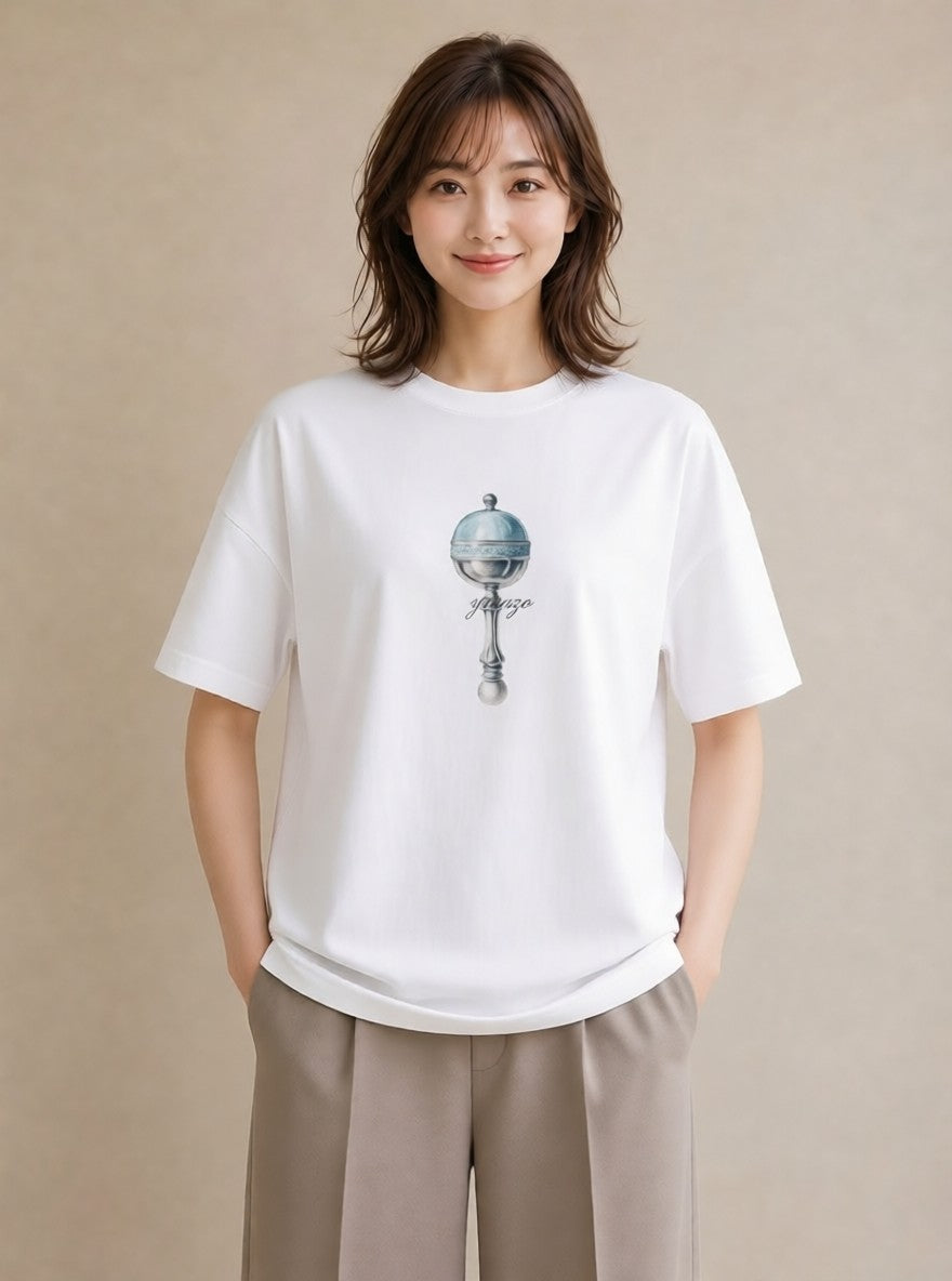半袖Tシャツ レディース 風鈴 ガラス 夏 ナチュラル アンティーク イラスト 普段使い 休日 ペアコーデ 白T YMAZO