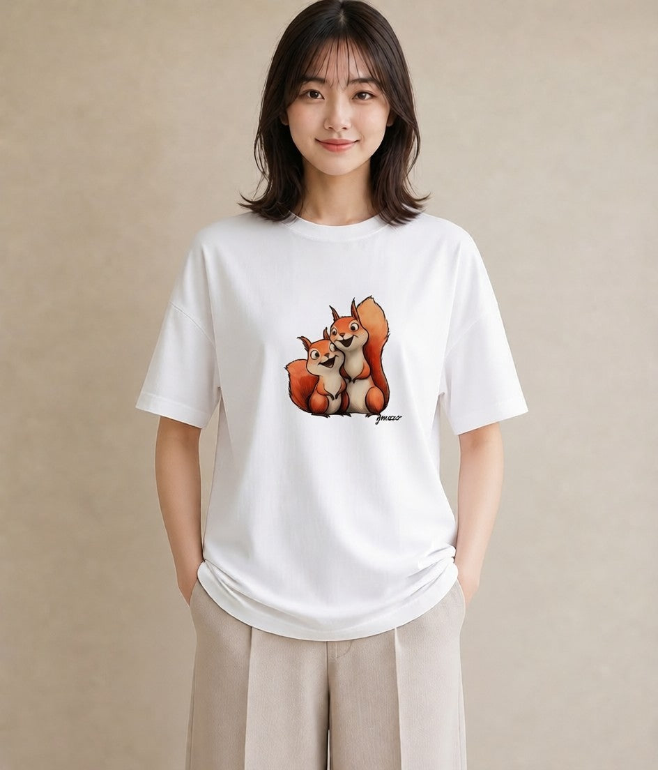 Tシャツ レディース シマリス ペット 動物 イラスト レトロ クリスマス 旅行 白T YMAZO