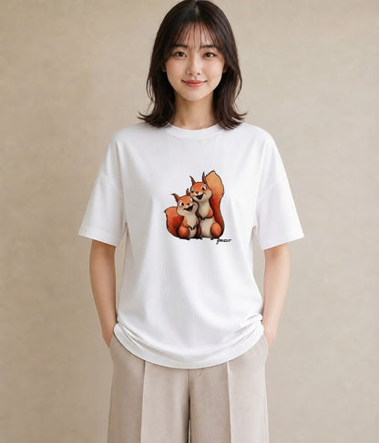 Tシャツ レディース シマリス ペット 動物 イラスト レトロ クリスマス 旅行 白T YMAZO
