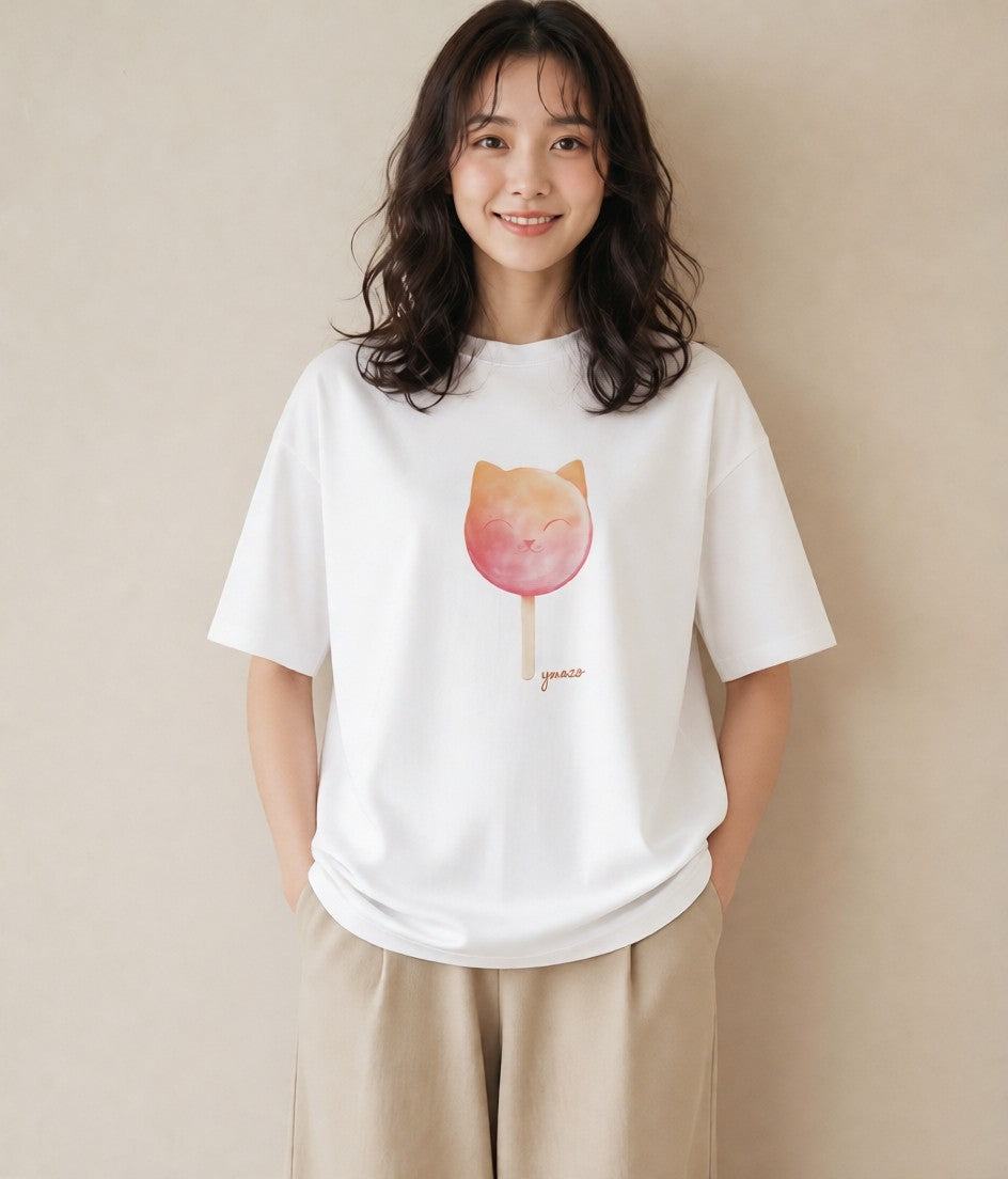 グラフィックTシャツ レディース わたあめ 食べ物 フード イラスト ニュアンス 敬老の日 ホワイトデー 白T YMAZO