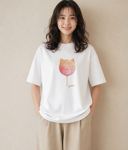 グラフィックTシャツ レディース わたあめ 食べ物 フード イラスト ニュアンス 敬老の日 ホワイトデー 白T YMAZO