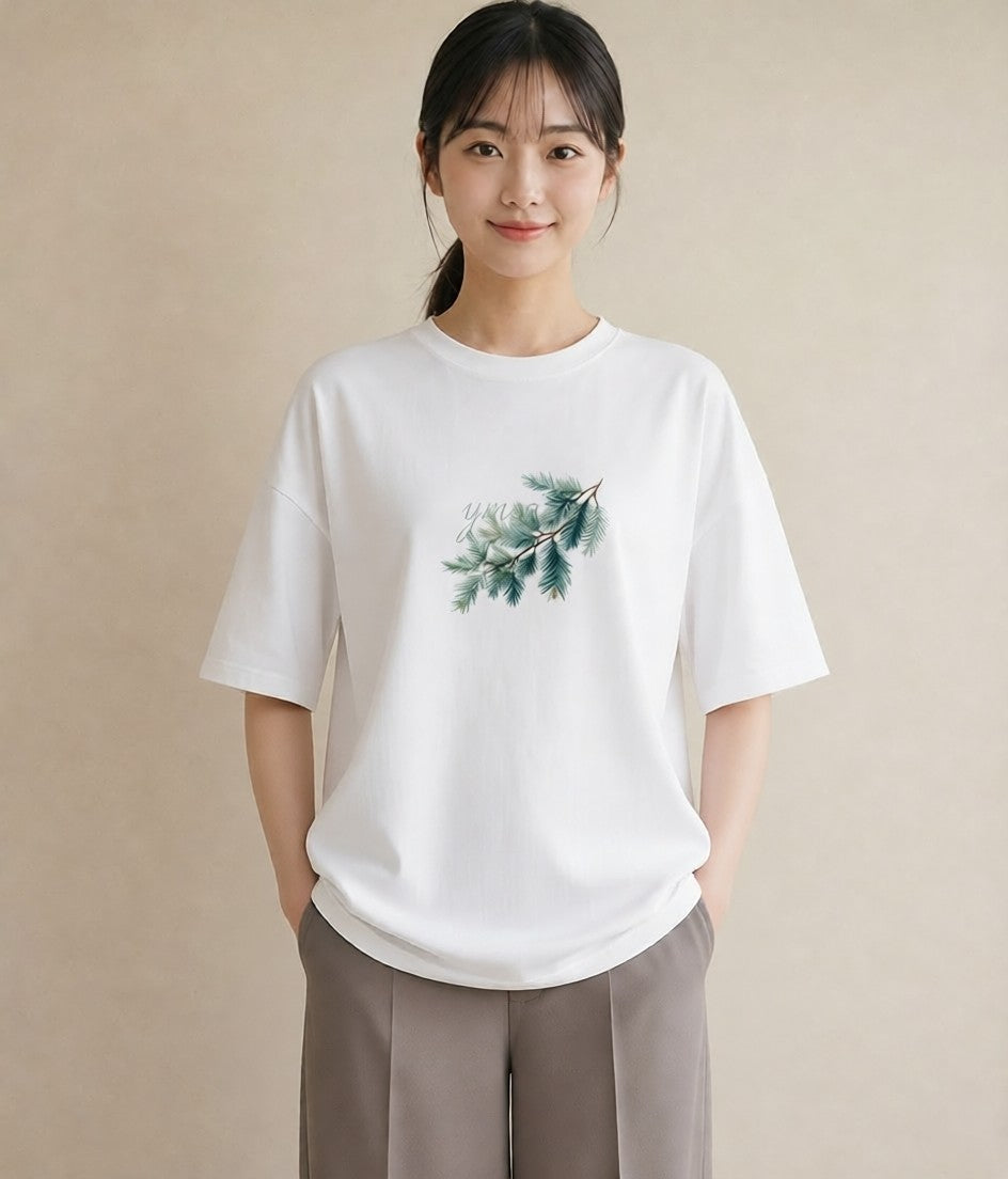プリントTシャツ レディース 松ぼっくり 植物 ボタニカル イラスト ゆるコーデ 散歩 お出かけ 白T YMAZO