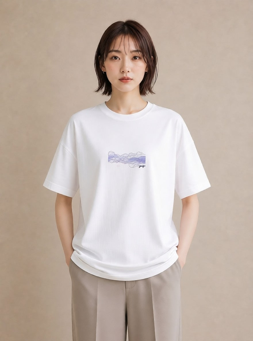 半袖Tシャツ レディース 空 星空 宇宙 イラスト カフェコーデ ミセス 春コーデ 白T YMAZO