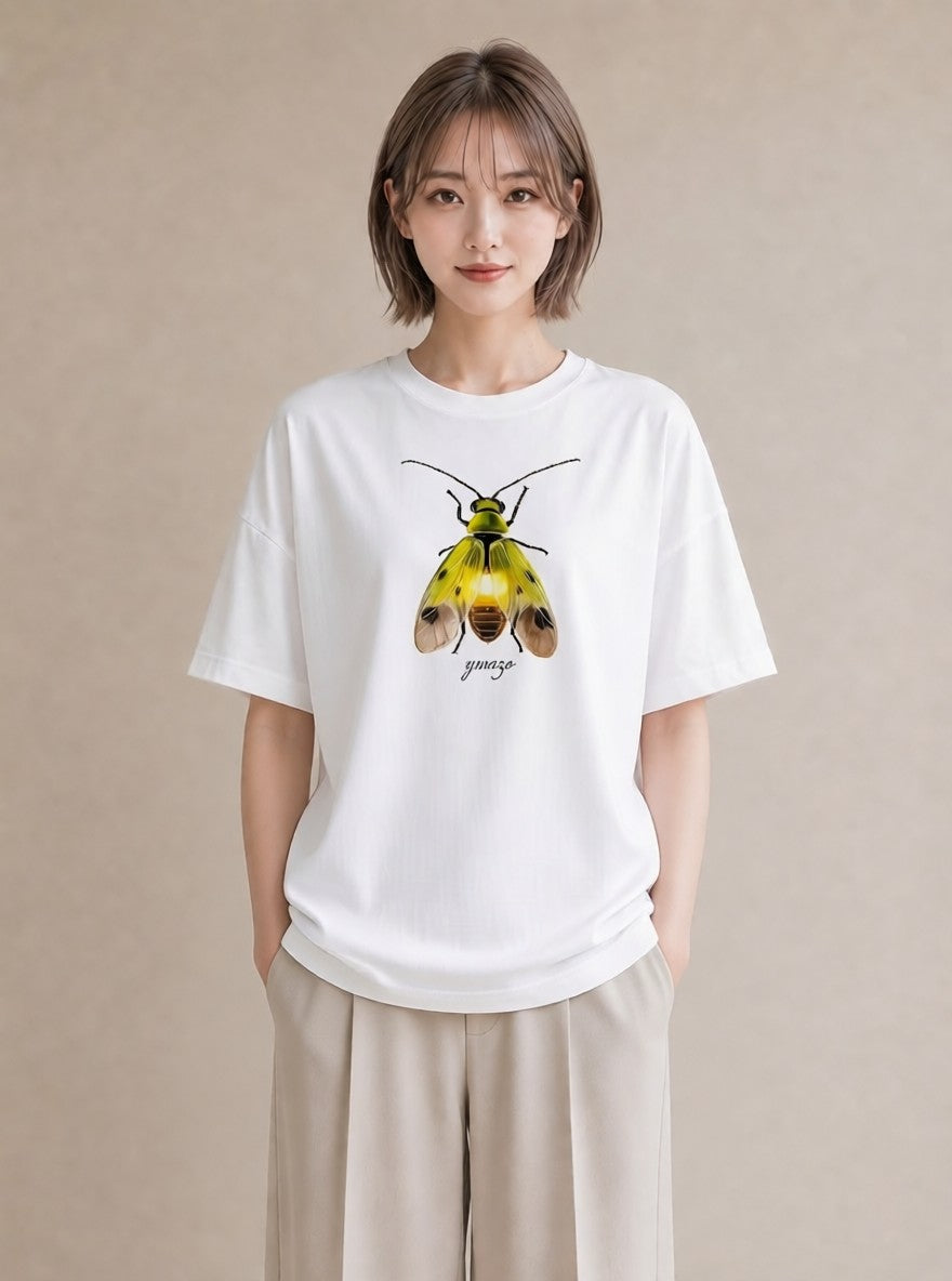 半袖Tシャツ レディース カブトムシ 昆虫 虫 イラスト 抜け感 ラフ レイヤード 白T YMAZO