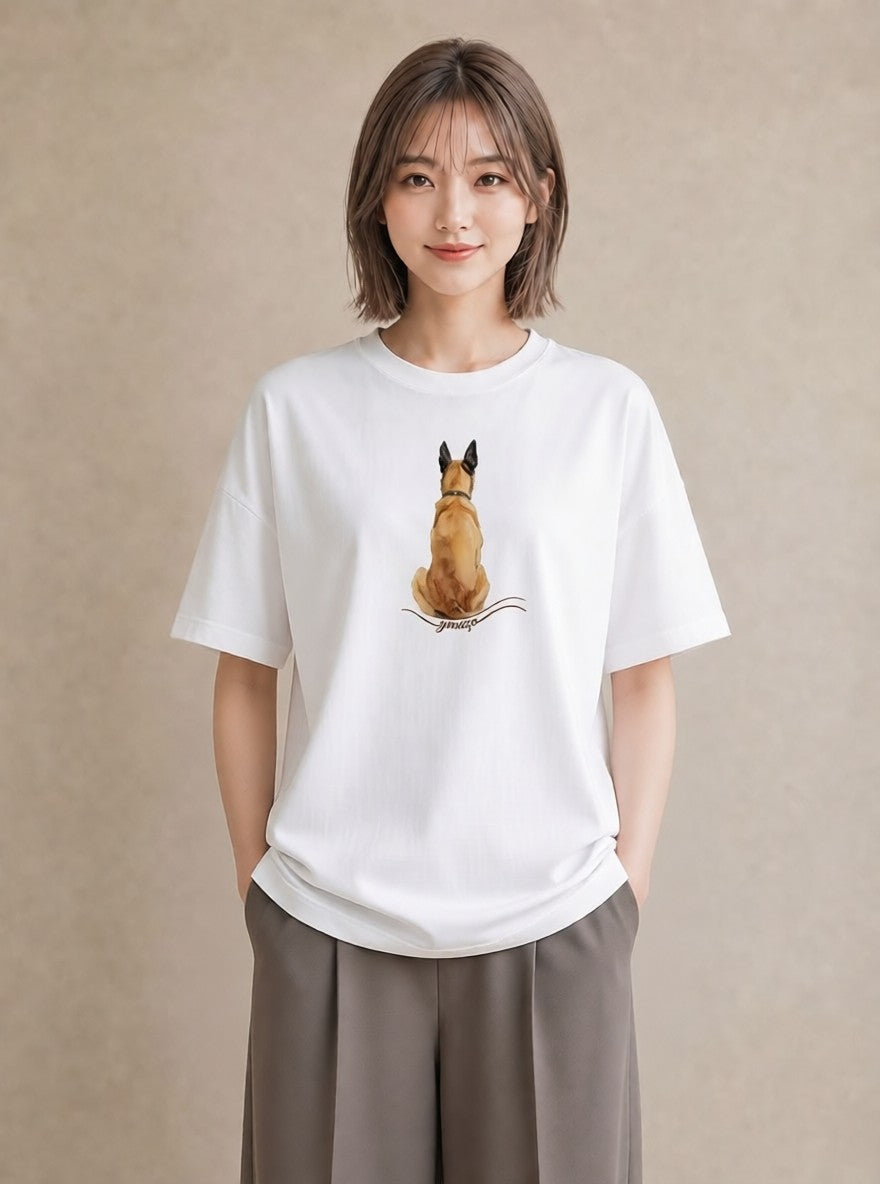 Tシャツ レディース ジャーマンシェパード 犬 いぬ イラスト 線画 デート 帰省 白T YMAZO