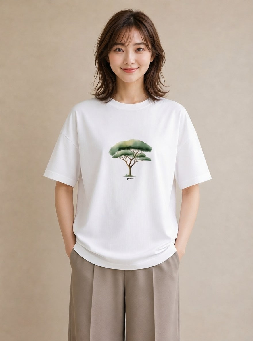 デザインTシャツ レディース 盆栽 植物 ボタニカル イラスト 線画 休日 ペアコーデ 白T YMAZO
