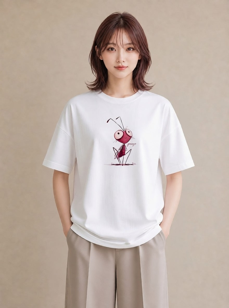 半袖Tシャツ レディース アリ 昆虫 虫 イラスト 可愛い ギフト 母の日 白T YMAZO