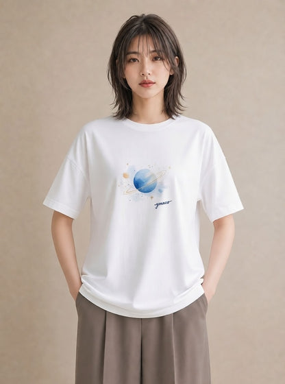 プリントTシャツ レディース 水瓶座 星空 宇宙 イラスト ユニーク ルームウェア ギフト 白T YMAZO