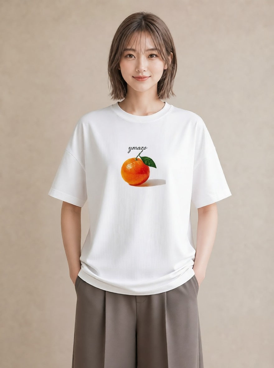 デザインTシャツ レディース みかん 食べ物 フード イラスト 手描き風 誕生日プレゼント 綿100 白T YMAZO
