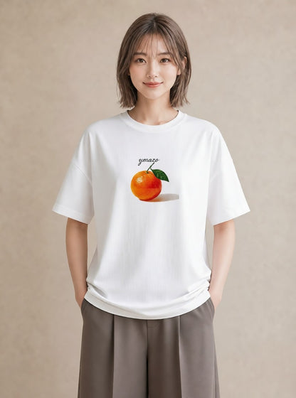 デザインTシャツ レディース みかん 食べ物 フード イラスト 手描き風 誕生日プレゼント 綿100 白T YMAZO