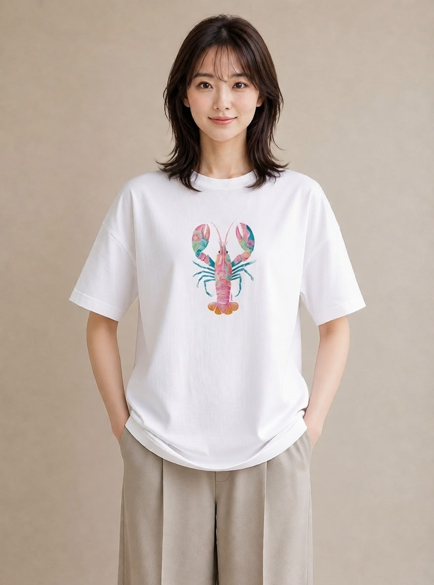 デザインTシャツ レディース カニ 海の生き物 海 イラスト きれいめ 通勤 在宅 白T YMAZO