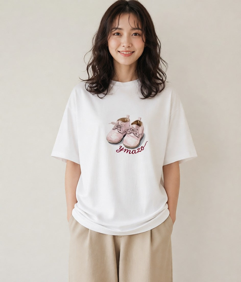 プリントTシャツ レディース バレエシューズ バレエ トウシューズ ナチュラル アンティーク イラスト ゆるコーデ 帰省 ラフ 白T YMAZO