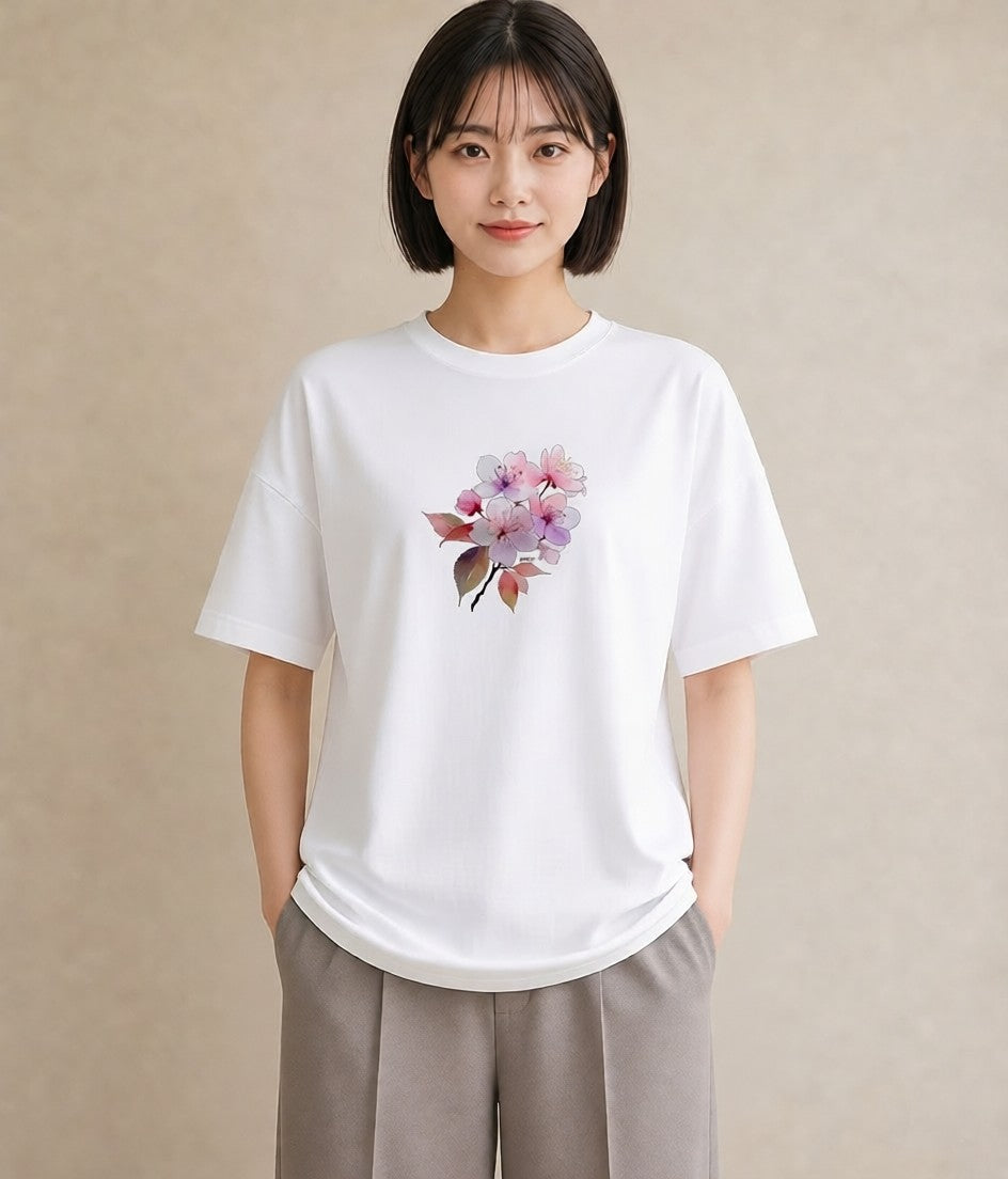半袖Tシャツ レディース さくら 桜 サクラ 花 花柄 イラスト ユニーク 母娘コーデ 自分用 白T YMAZO