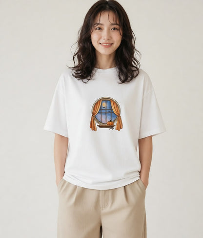 プリントTシャツ レディース 灯りの家 小屋 夜 ナチュラル アンティーク イラスト 休日コーデ クリスマス 旅行 白T YMAZO