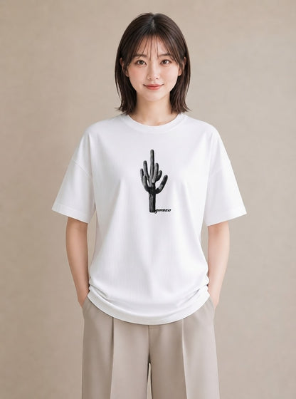 プリントTシャツ レディース サボテン 植物 ボタニカル イラスト ニュアンス 夏コーデ 通学 白T YMAZO