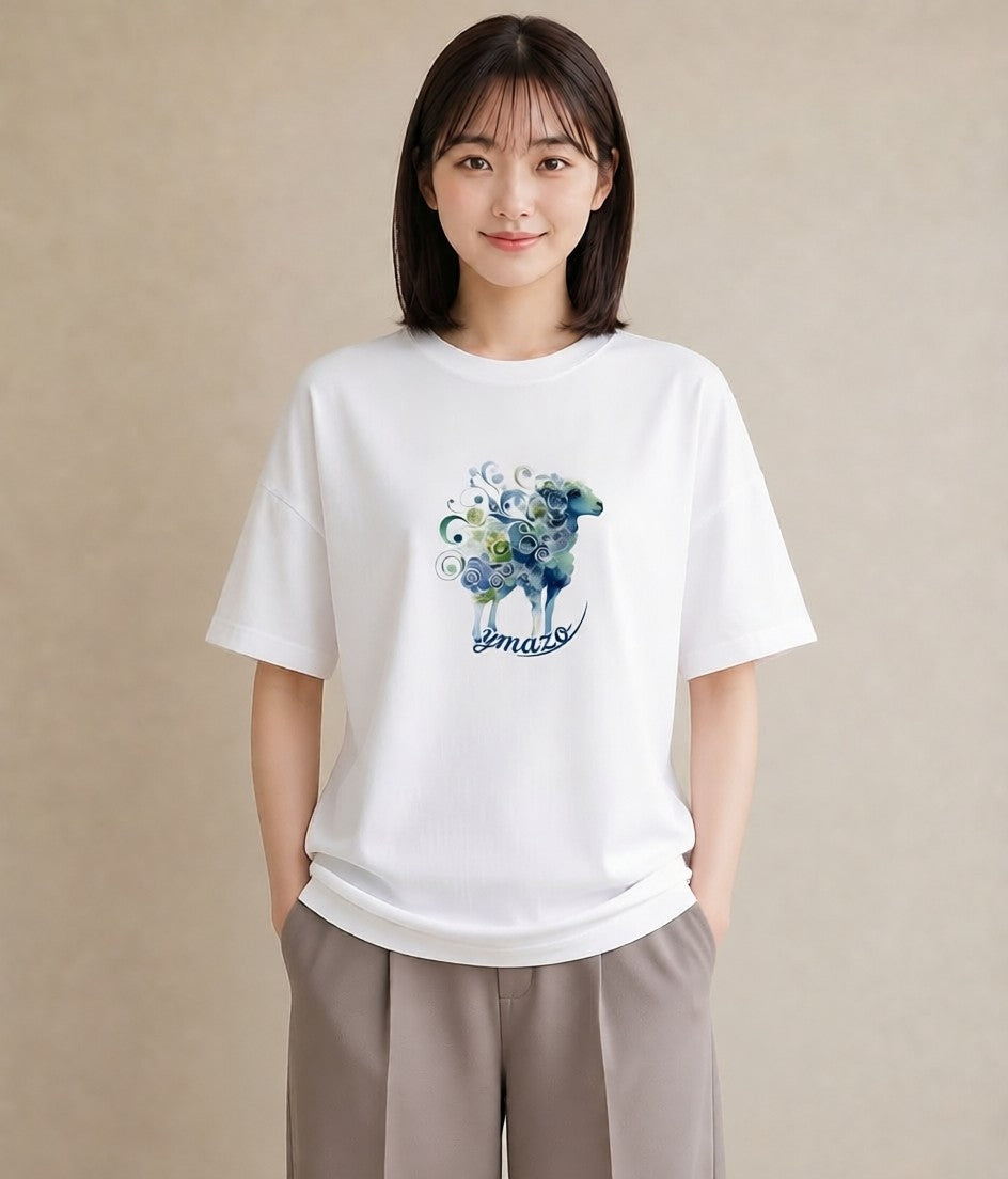 グラフィックTシャツ レディース 山羊座 星空 宇宙 イラスト お洒落 ラフ レイヤード 白T YMAZO