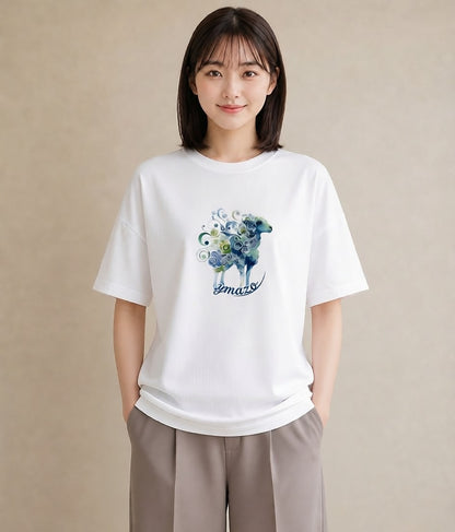 グラフィックTシャツ レディース 山羊座 星空 宇宙 イラスト お洒落 ラフ レイヤード 白T YMAZO