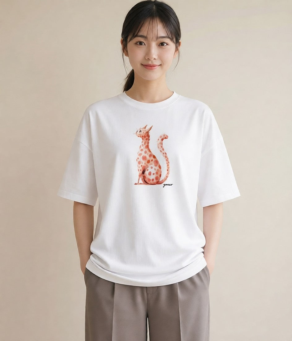 グラフィックTシャツ レディース 茶トラ 茶猫 猫 ねこ イラスト ガーリー 夏コーデ 通学 白T YMAZO