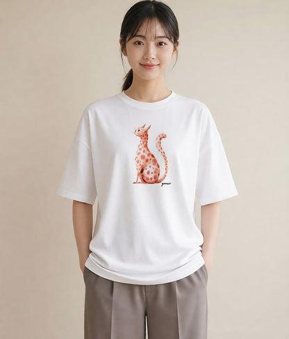 グラフィックTシャツ レディース 茶トラ 茶猫 猫 ねこ イラスト ガーリー 夏コーデ 通学 白T YMAZO