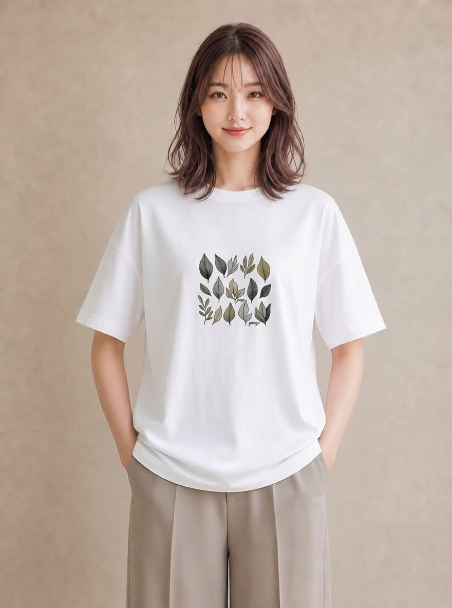 半袖Tシャツ レディース ボタニカル 植物 イラスト ナチュラル 通勤 在宅 白T YMAZO