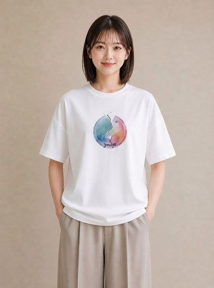 Tシャツ レディース 天秤座 星空 宇宙 イラスト アート風 公園 ママ 白T YMAZO